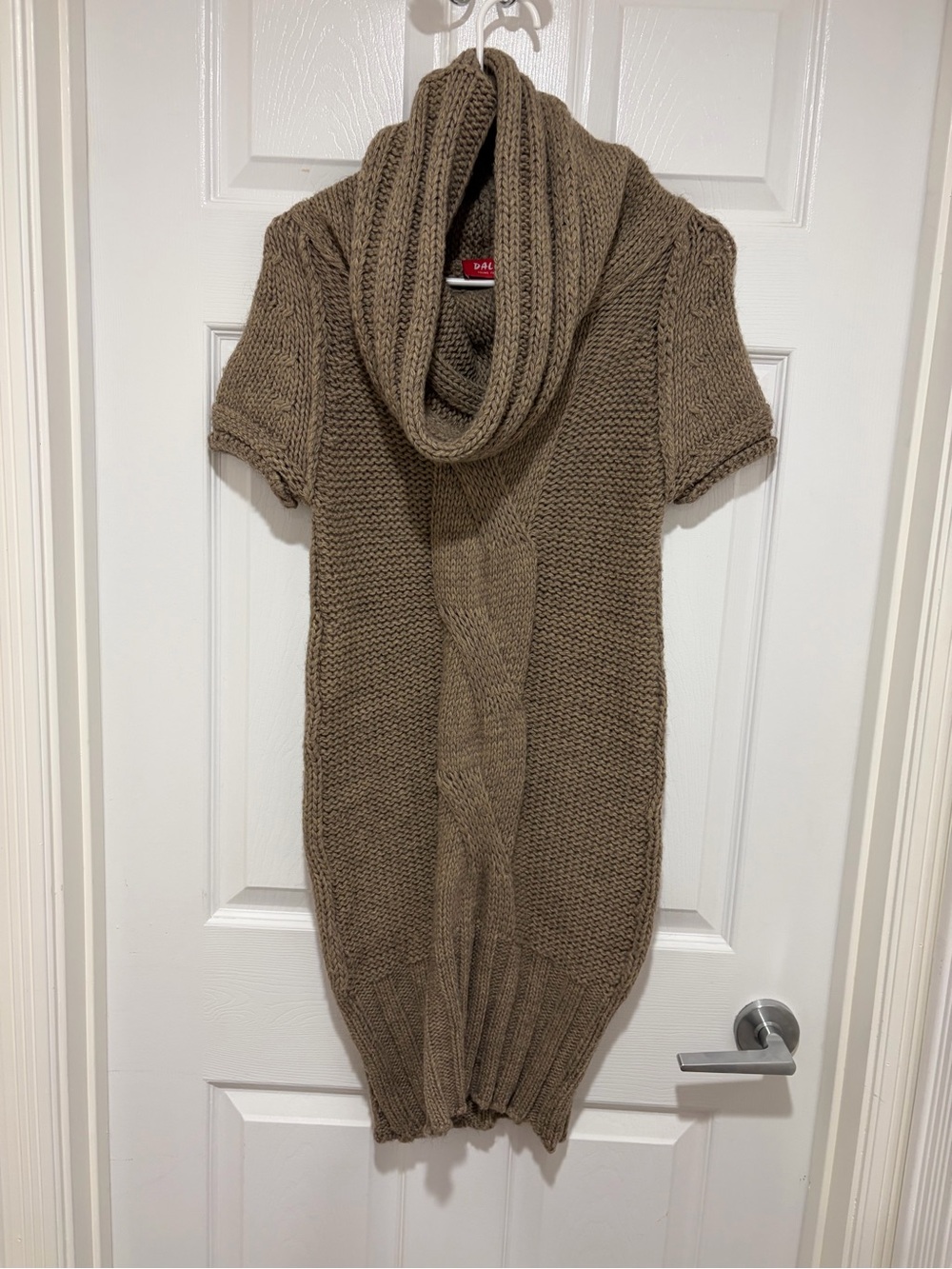 Women’s Dalbe Tan Short Sleeve Cowl Neck Sweater Dress~Size Medium